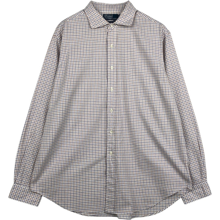Ralph Lauren POLO by Ralph Lauren WESTERTON Check Pattern Long-Sleeve Cotton Check Shirt, Men's Size XL (approx.) cotton white type Vintage Second Hand