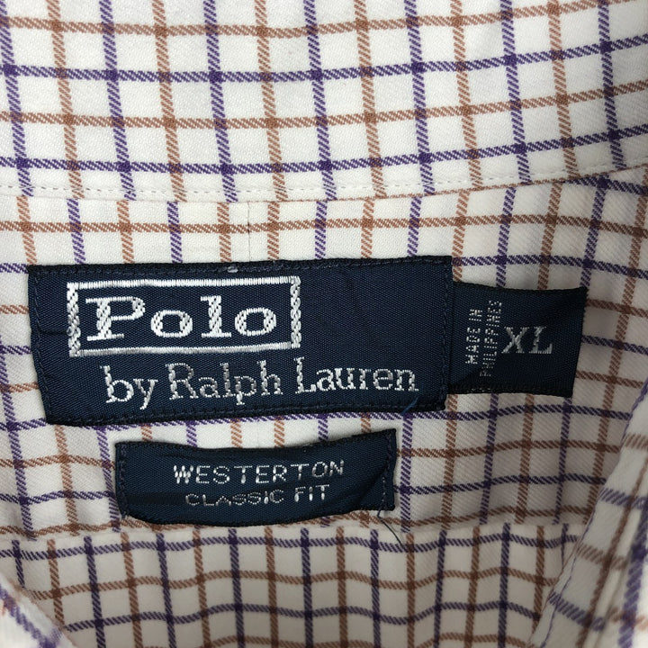 Ralph Lauren POLO by Ralph Lauren WESTERTON Check Pattern Long-Sleeve Cotton Check Shirt, Men's Size XL (approx.) cotton white type Vintage Second Hand