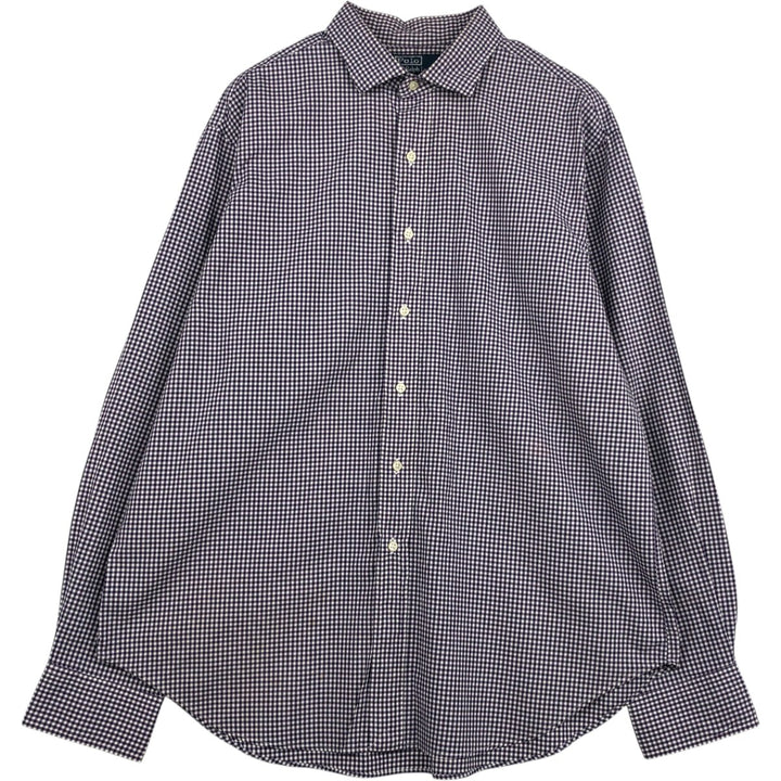 Ralph Lauren POLO by Ralph Lauren Gingham Check Long-Sleeve Check Shirt, Men's Size XL (approx.) cotton purple type Vintage Second Hand