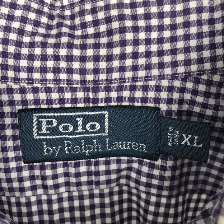 Ralph Lauren POLO by Ralph Lauren Gingham Check Long-Sleeve Check Shirt, Men's Size XL (approx.) cotton purple type Vintage Second Hand