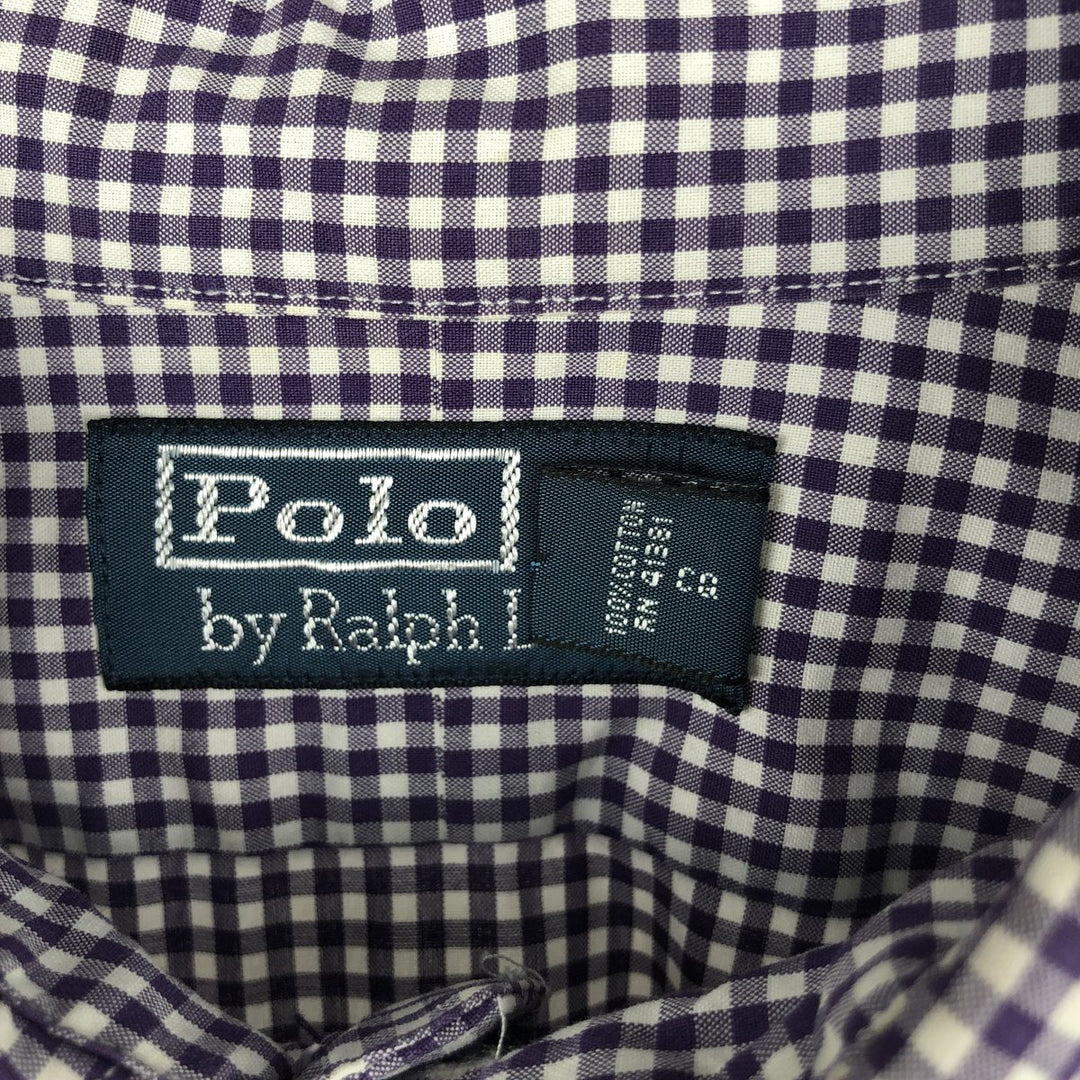 Ralph Lauren POLO by Ralph Lauren Gingham Check Long-Sleeve Check Shirt, Men's Size XL (approx.) cotton purple type Vintage Second Hand