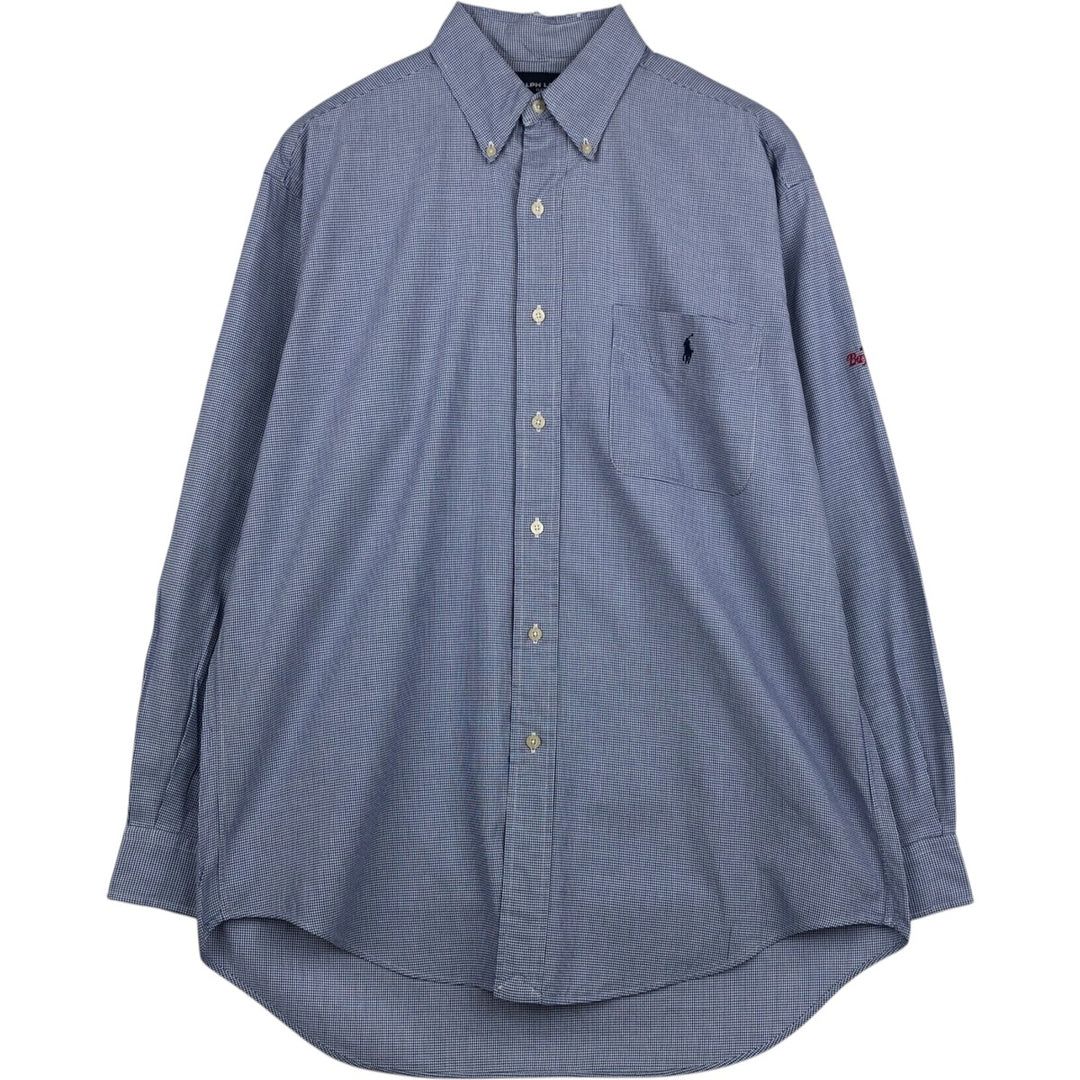 Ralph Lauren GOLF TILDEN Houndstooth Pattern Long-Sleeve Button-Down Shirt, Men's Size M (approx.) cotton Blue type light blue Vintage Second Hand