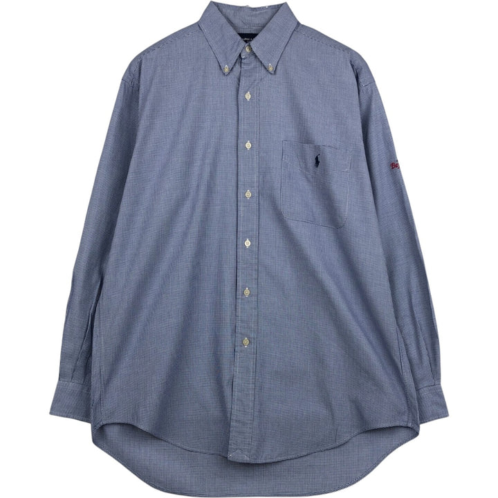 Ralph Lauren GOLF TILDEN Houndstooth Pattern Long-Sleeve Button-Down Shirt, Men's Size M (approx.) cotton Blue type light blue Vintage Second Hand