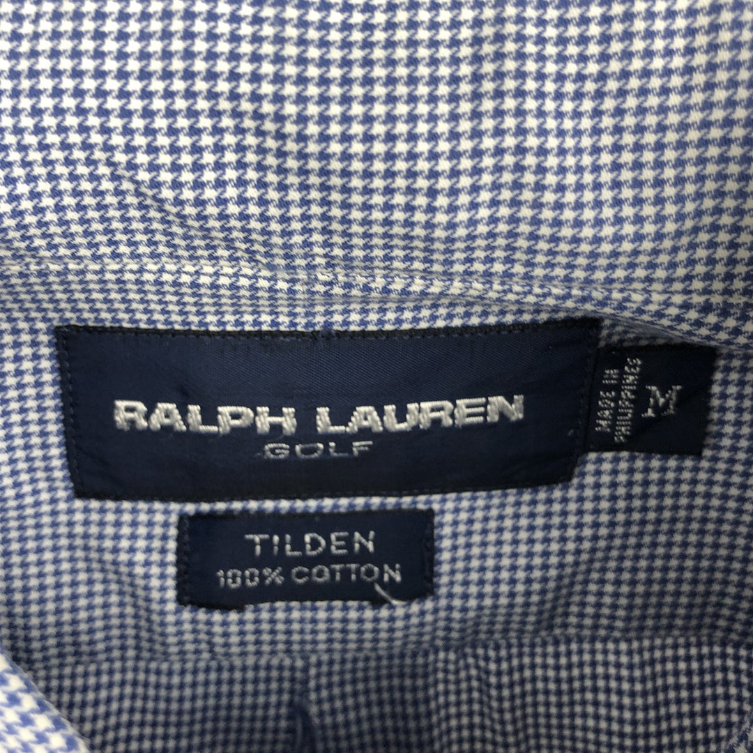 Ralph Lauren GOLF TILDEN Houndstooth Pattern Long-Sleeve Button-Down Shirt, Men's Size M (approx.) cotton Blue type light blue Vintage Second Hand