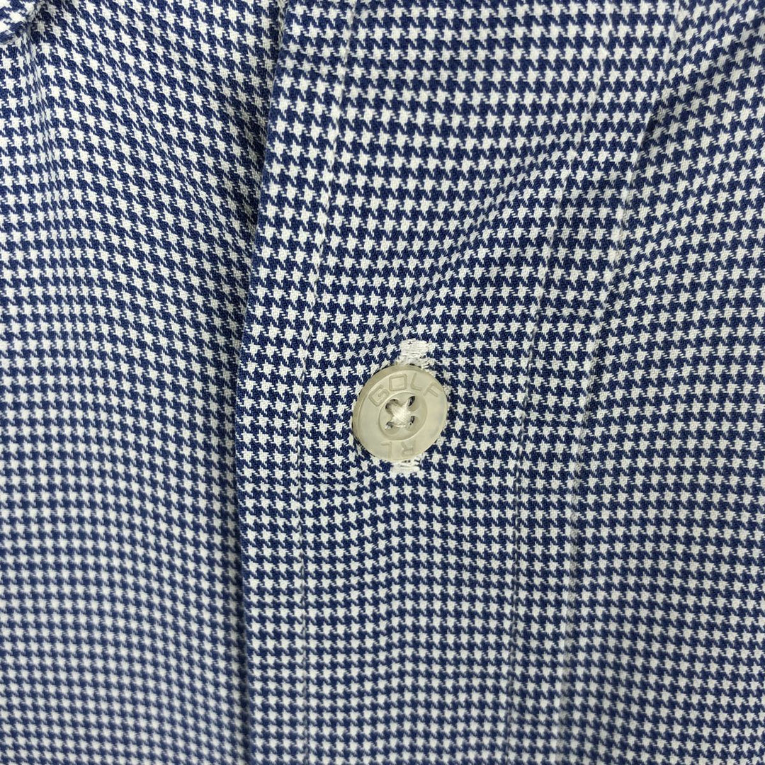 Ralph Lauren GOLF TILDEN Houndstooth Pattern Long-Sleeve Button-Down Shirt, Men's Size M (approx.) cotton Blue type light blue Vintage Second Hand