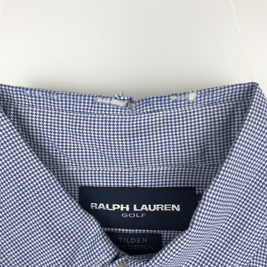 Ralph Lauren GOLF TILDEN Houndstooth Pattern Long-Sleeve Button-Down Shirt, Men's Size M (approx.) cotton Blue type light blue Vintage Second Hand