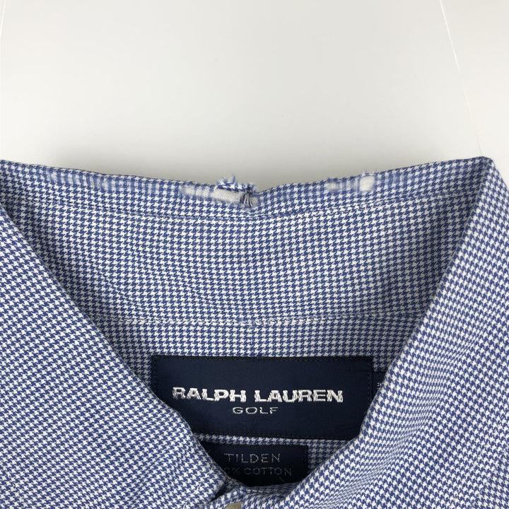 Ralph Lauren GOLF TILDEN Houndstooth Pattern Long-Sleeve Button-Down Shirt, Men's Size M (approx.) cotton Blue type light blue Vintage Second Hand