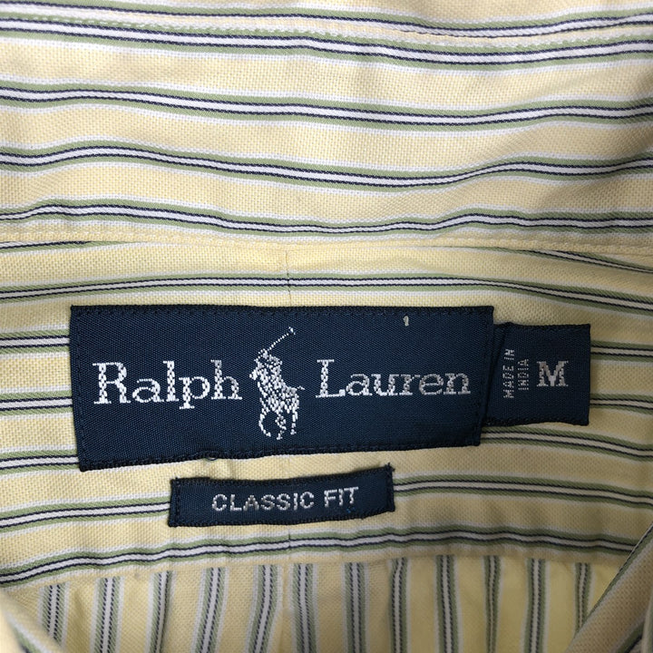 Ralph Lauren Classic Fit Multi Stripe Long Sleeve Button Down Striped Shirt Men's M cotton lemon yellow Vintage Second Hand