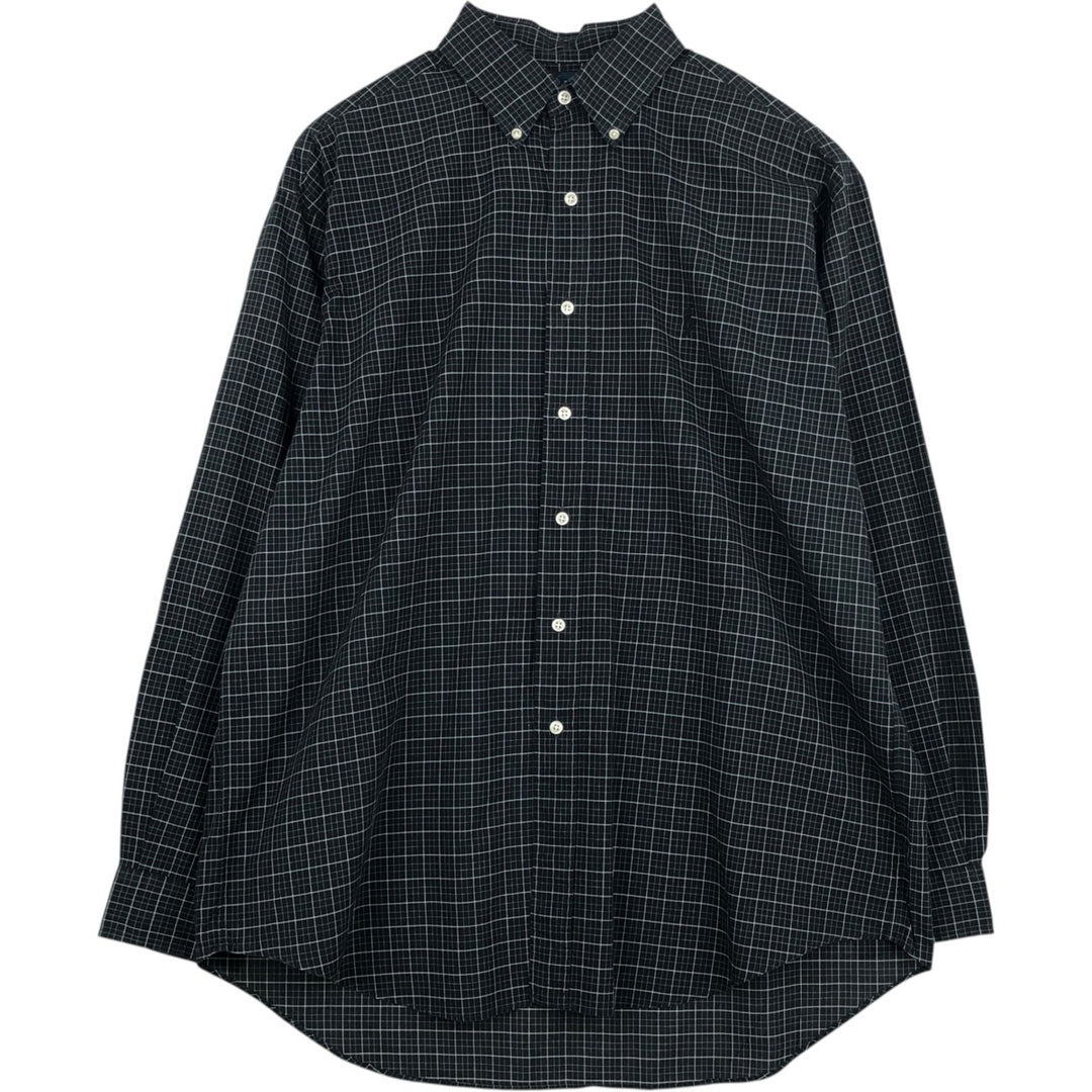 Ralph Lauren Check Pattern Long-Sleeve Button-Down Check Shirt (Men's Size L) cotton black type Vintage Second Hand