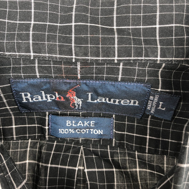 Ralph Lauren Check Pattern Long-Sleeve Button-Down Check Shirt (Men's Size L) cotton black type Vintage Second Hand