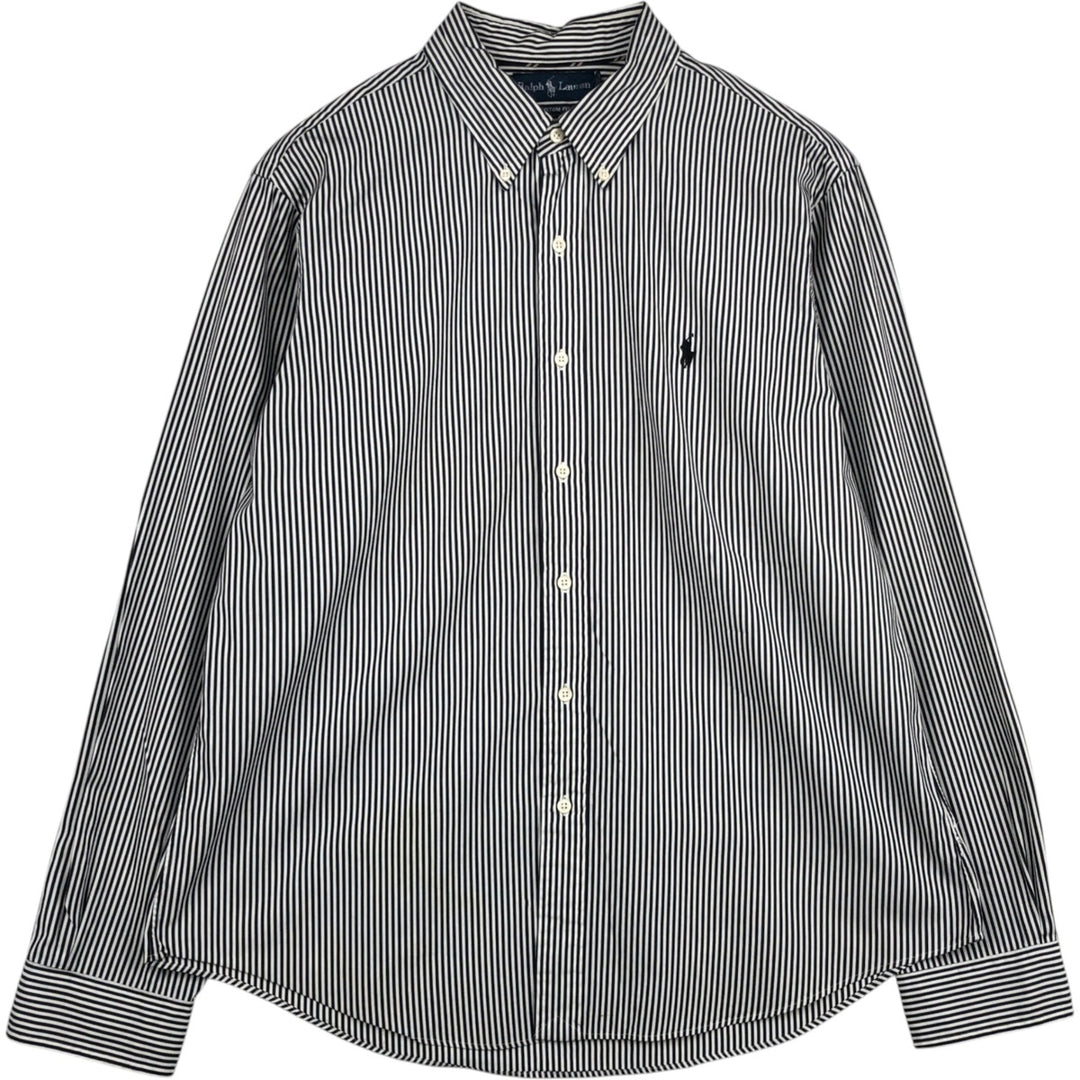 Ralph Lauren CUSTOM FIT Long-Sleeve Button-Down Striped Shirt, Men's Size XL (approx.) cotton white type Vintage Second Hand