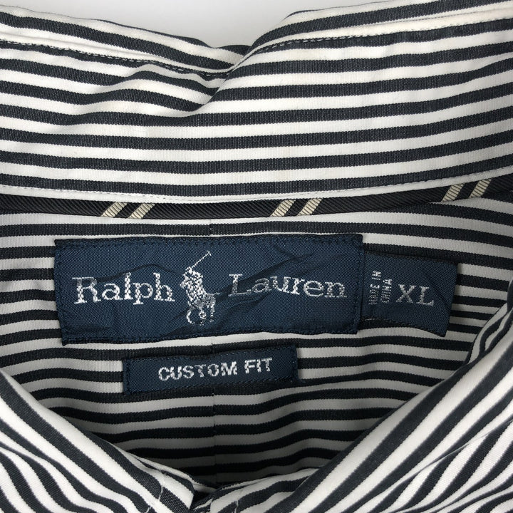 Ralph Lauren CUSTOM FIT Long-Sleeve Button-Down Striped Shirt, Men's Size XL (approx.) cotton white type Vintage Second Hand