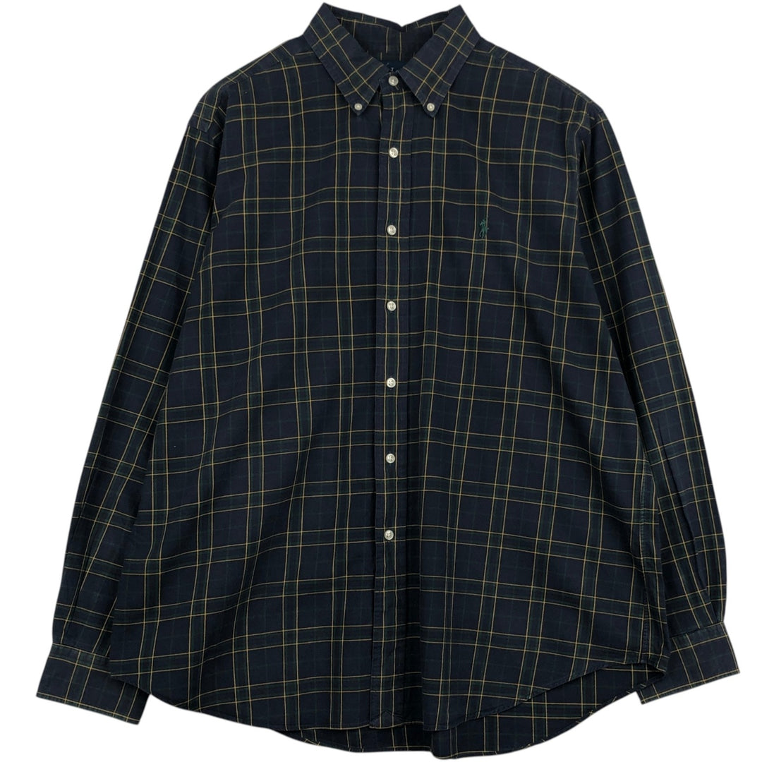 Ralph Lauren Classic Fit Long Sleeve Button Down Check Shirt Men's XL cotton dark green Vintage Second Hand