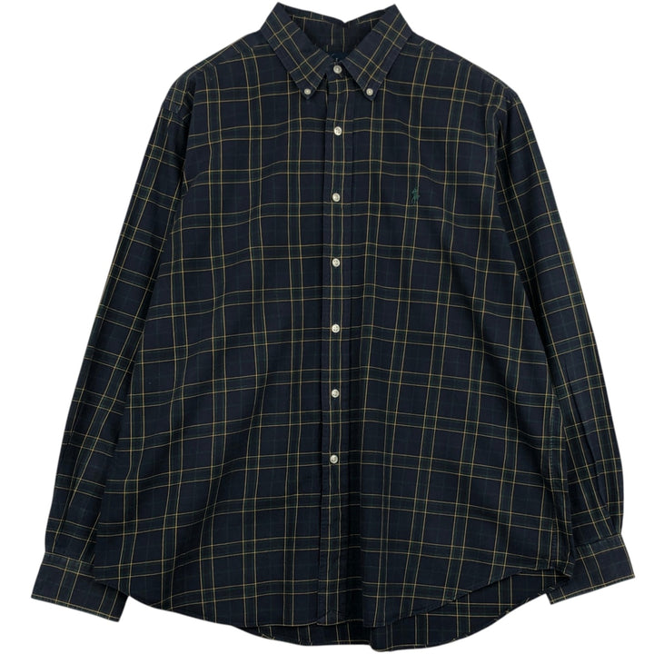Ralph Lauren Classic Fit Long Sleeve Button Down Check Shirt Men's XL cotton dark green Vintage Second Hand