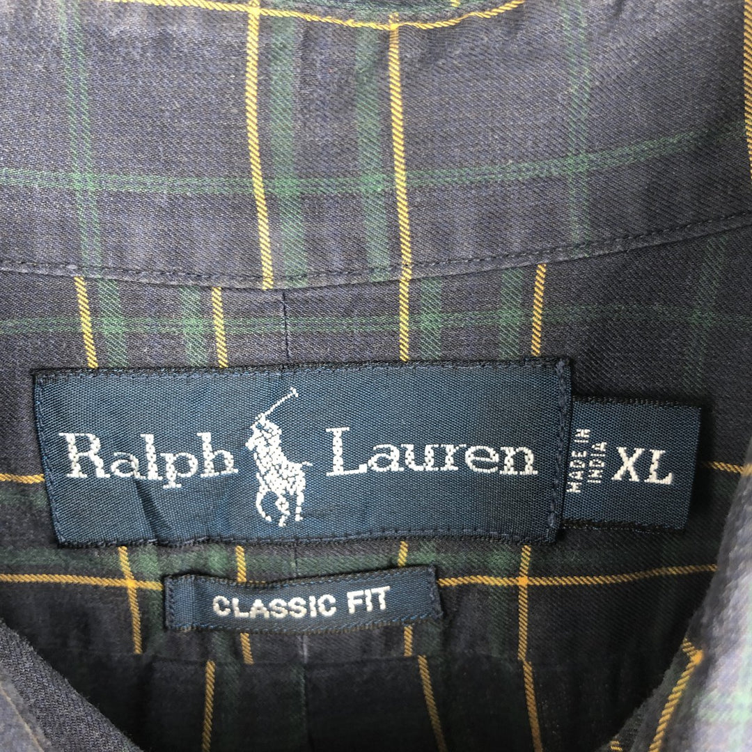 Ralph Lauren Classic Fit Long Sleeve Button Down Check Shirt Men's XL cotton dark green Vintage Second Hand