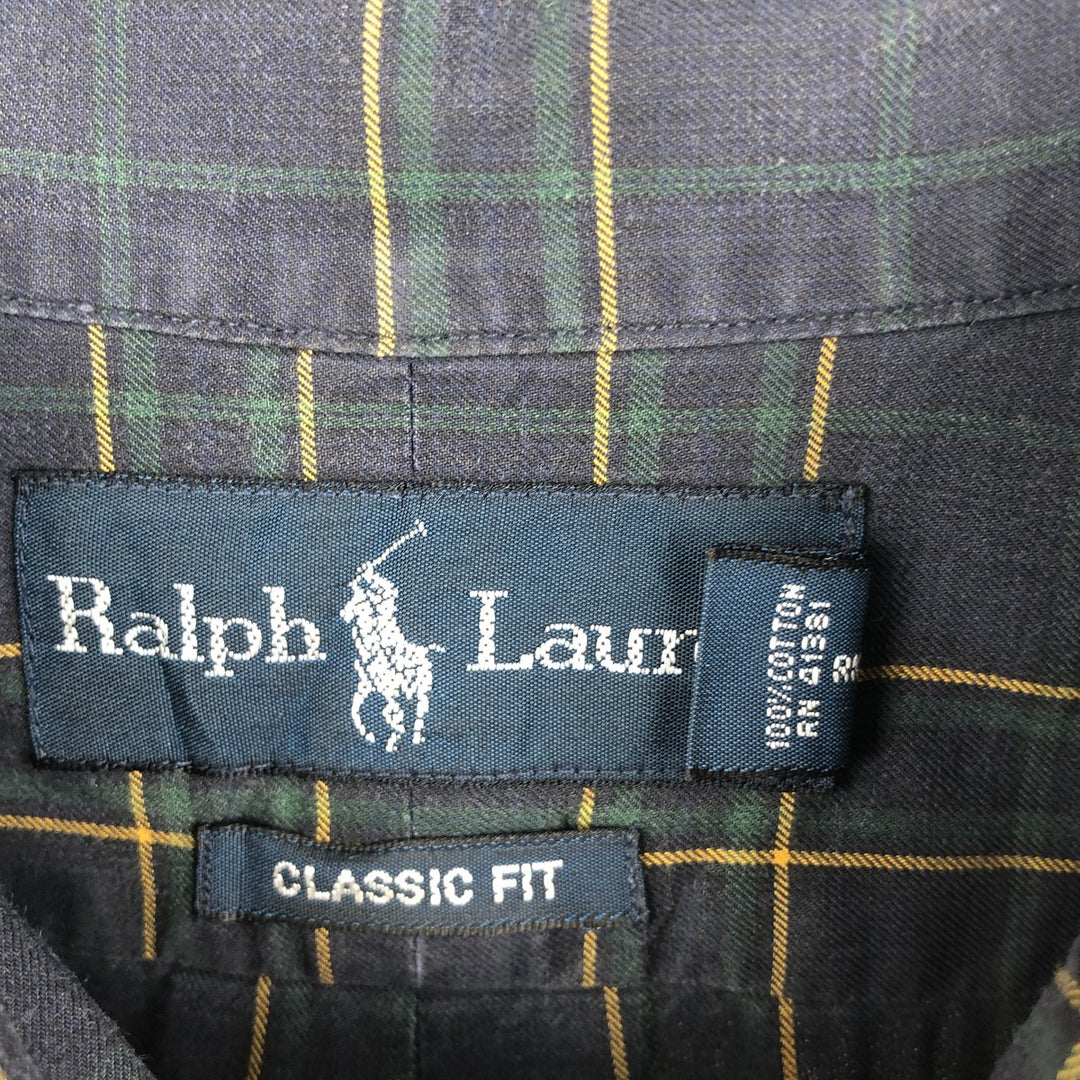 Ralph Lauren Classic Fit Long Sleeve Button Down Check Shirt Men's XL cotton dark green Vintage Second Hand