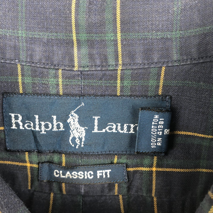 Ralph Lauren Classic Fit Long Sleeve Button Down Check Shirt Men's XL cotton dark green Vintage Second Hand