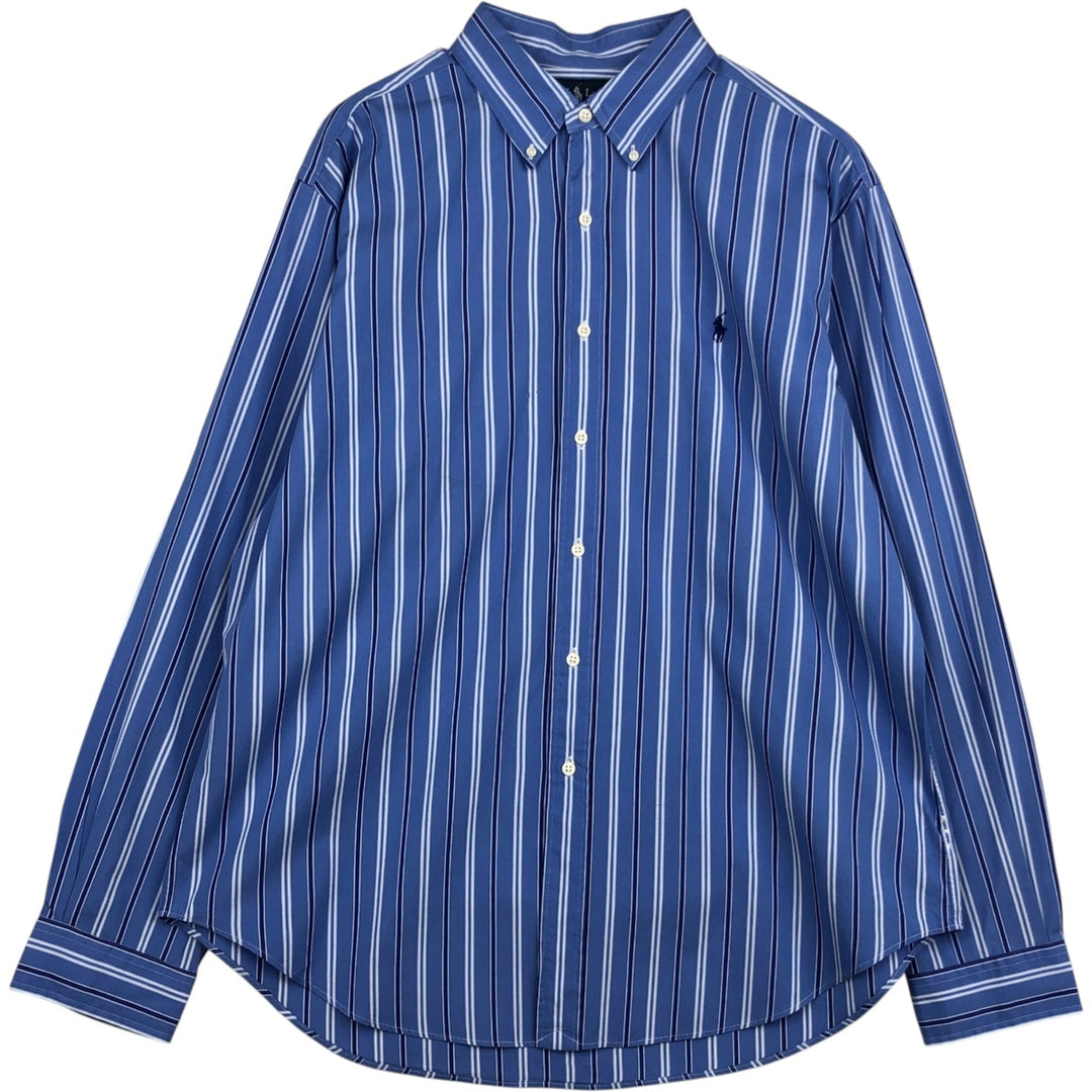 Ralph Lauren Stripe Pattern Multi-Striped Long-Sleeve Button-Down Stripe Shirt, Men's Size XL (approx.) cotton Blue type light blue Vintage Second Hand