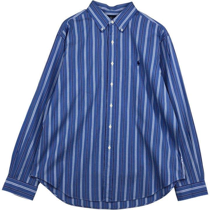 Ralph Lauren Stripe Pattern Multi-Striped Long-Sleeve Button-Down Stripe Shirt, Men's Size XL (approx.) cotton Blue type light blue Vintage Second Hand