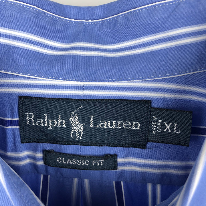 Ralph Lauren Stripe Pattern Multi-Striped Long-Sleeve Button-Down Stripe Shirt, Men's Size XL (approx.) cotton Blue type light blue Vintage Second Hand
