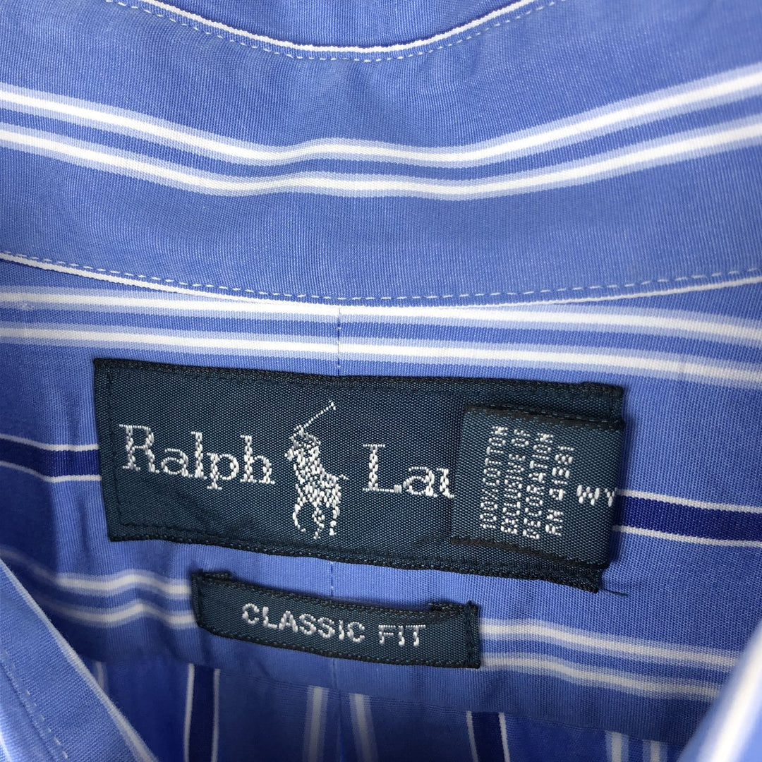 Ralph Lauren Stripe Pattern Multi-Striped Long-Sleeve Button-Down Stripe Shirt, Men's Size XL (approx.) cotton Blue type light blue Vintage Second Hand