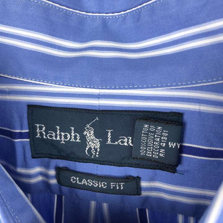 Ralph Lauren Stripe Pattern Multi-Striped Long-Sleeve Button-Down Stripe Shirt, Men's Size XL (approx.) cotton Blue type light blue Vintage Second Hand