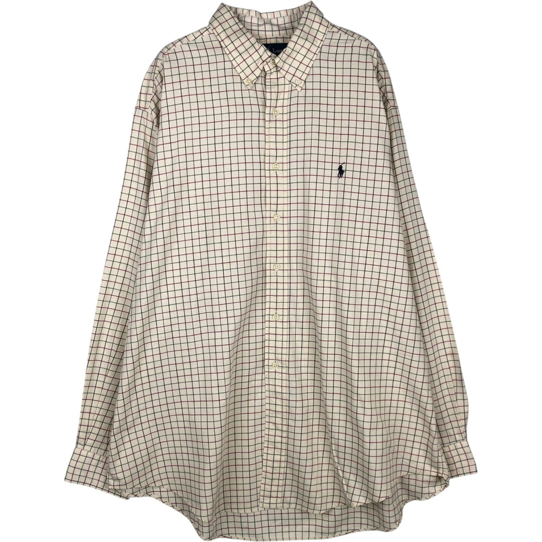 Ralph Lauren Classic Fit Long Sleeve Button Down Check Shirt Men's XL cotton ivory Vintage Second Hand