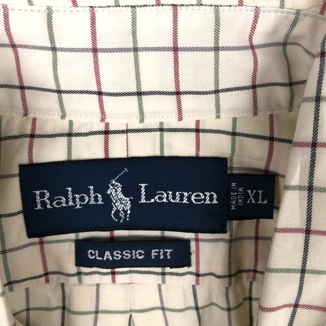 Ralph Lauren Classic Fit Long Sleeve Button Down Check Shirt Men's XL cotton ivory Vintage Second Hand