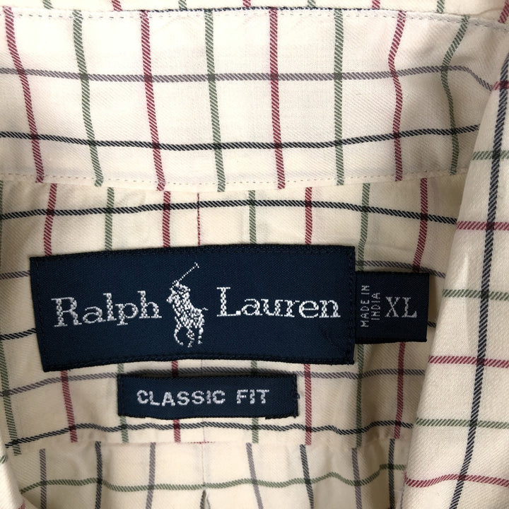 Ralph Lauren Classic Fit Long Sleeve Button Down Check Shirt Men's XL cotton ivory Vintage Second Hand