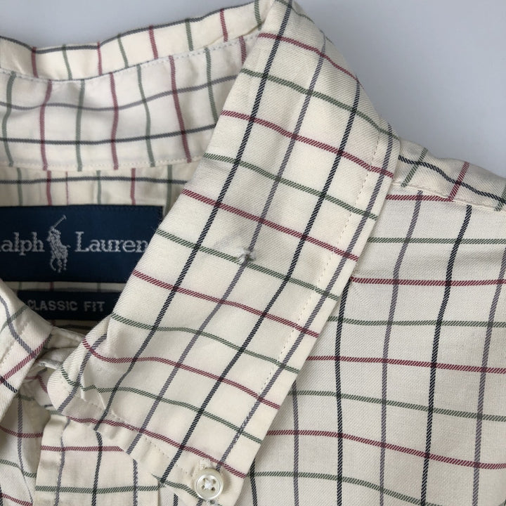 Ralph Lauren Classic Fit Long Sleeve Button Down Check Shirt Men's XL cotton ivory Vintage Second Hand