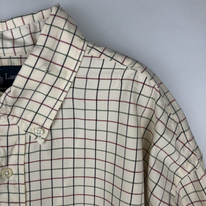Ralph Lauren Classic Fit Long Sleeve Button Down Check Shirt Men's XL cotton ivory Vintage Second Hand