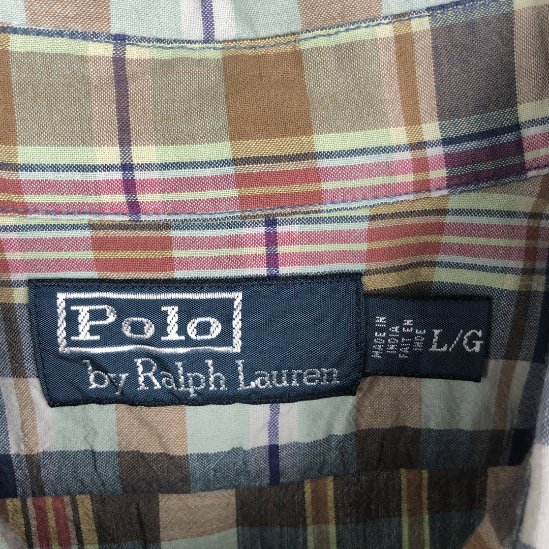 Ralph Lauren POLO by Ralph Lauren long sleeve cotton check shirt, men's size L cotton navy blue type Vintage Second Hand