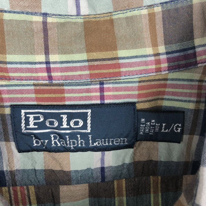 Ralph Lauren POLO by Ralph Lauren long sleeve cotton check shirt, men's size L cotton navy blue type Vintage Second Hand
