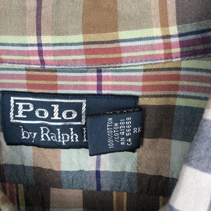 Ralph Lauren POLO by Ralph Lauren long sleeve cotton check shirt, men's size L cotton navy blue type Vintage Second Hand