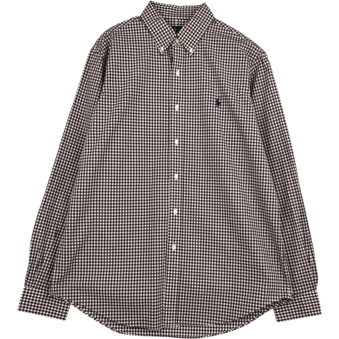 Ralph Lauren gingham check long-sleeved button-down shirt, men's size L (approx.) cotton red type reddish brown Vintage Second Hand