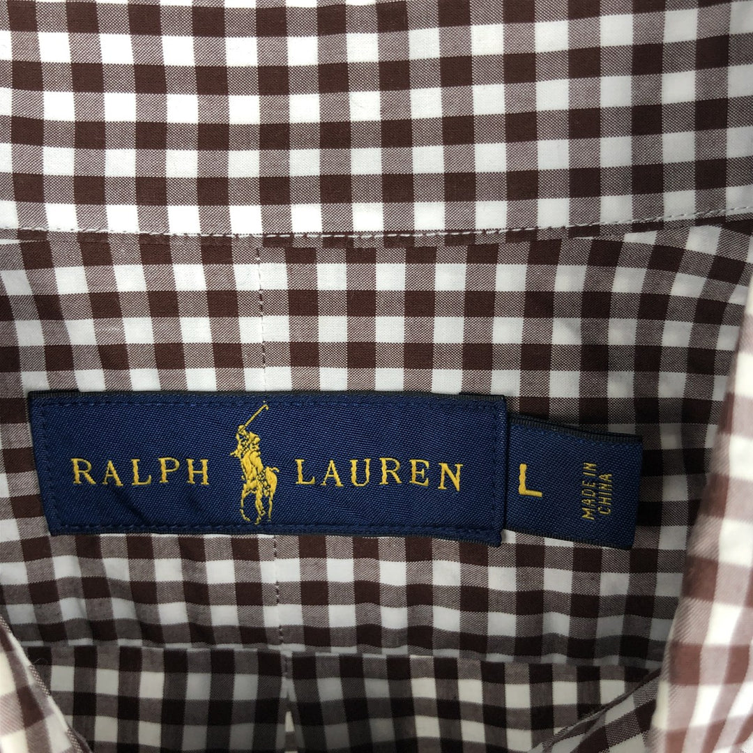 Ralph Lauren gingham check long-sleeved button-down shirt, men's size L (approx.) cotton red type reddish brown Vintage Second Hand