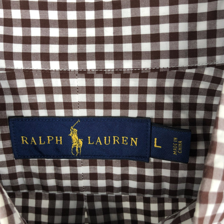 Ralph Lauren gingham check long-sleeved button-down shirt, men's size L (approx.) cotton red type reddish brown Vintage Second Hand