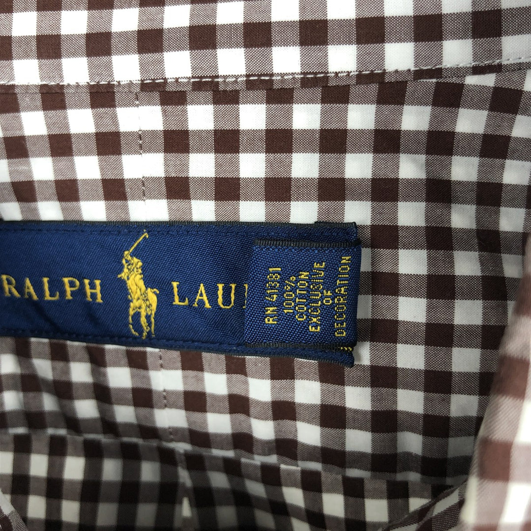 Ralph Lauren gingham check long-sleeved button-down shirt, men's size L (approx.) cotton red type reddish brown Vintage Second Hand