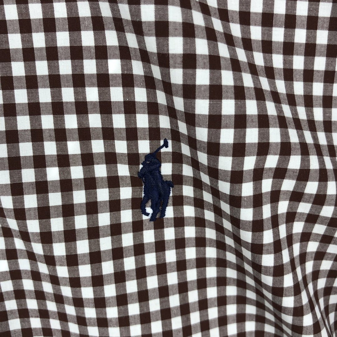 Ralph Lauren gingham check long-sleeved button-down shirt, men's size L (approx.) cotton red type reddish brown Vintage Second Hand