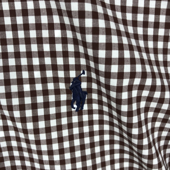 Ralph Lauren gingham check long-sleeved button-down shirt, men's size L (approx.) cotton red type reddish brown Vintage Second Hand