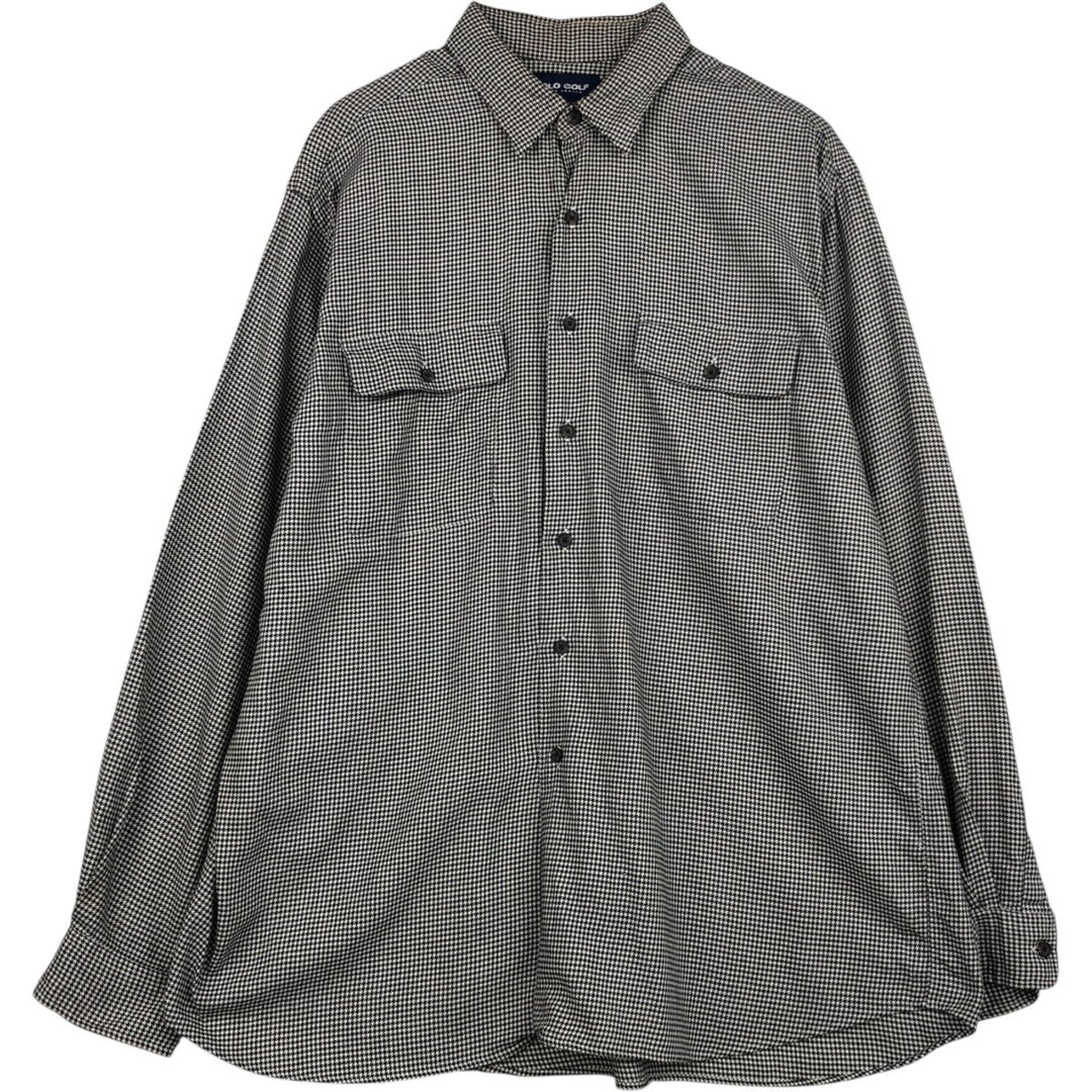Ralph Lauren x Polo Golf Benford Houndstooth Pattern Long-Sleeve Cotton Shirt, Men's Size XL (approx.) cotton black type Vintage Second Hand
