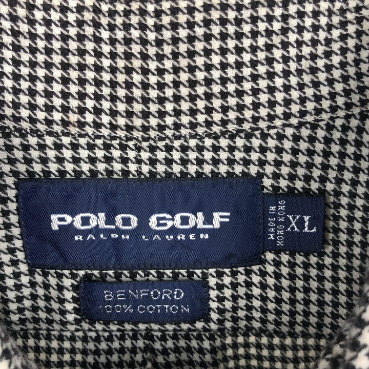 Ralph Lauren x Polo Golf Benford Houndstooth Pattern Long-Sleeve Cotton Shirt, Men's Size XL (approx.) cotton black type Vintage Second Hand