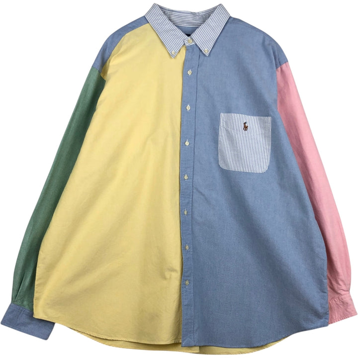 Ralph Lauren Crazy Pattern Long-Sleeve Button-Down Striped Shirt, Men's Size XXXL (approx.) cotton Blue type light blue Vintage Second Hand