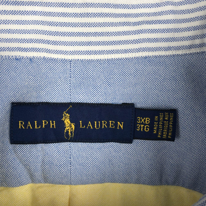 Ralph Lauren Crazy Pattern Long-Sleeve Button-Down Striped Shirt, Men's Size XXXL (approx.) cotton Blue type light blue Vintage Second Hand