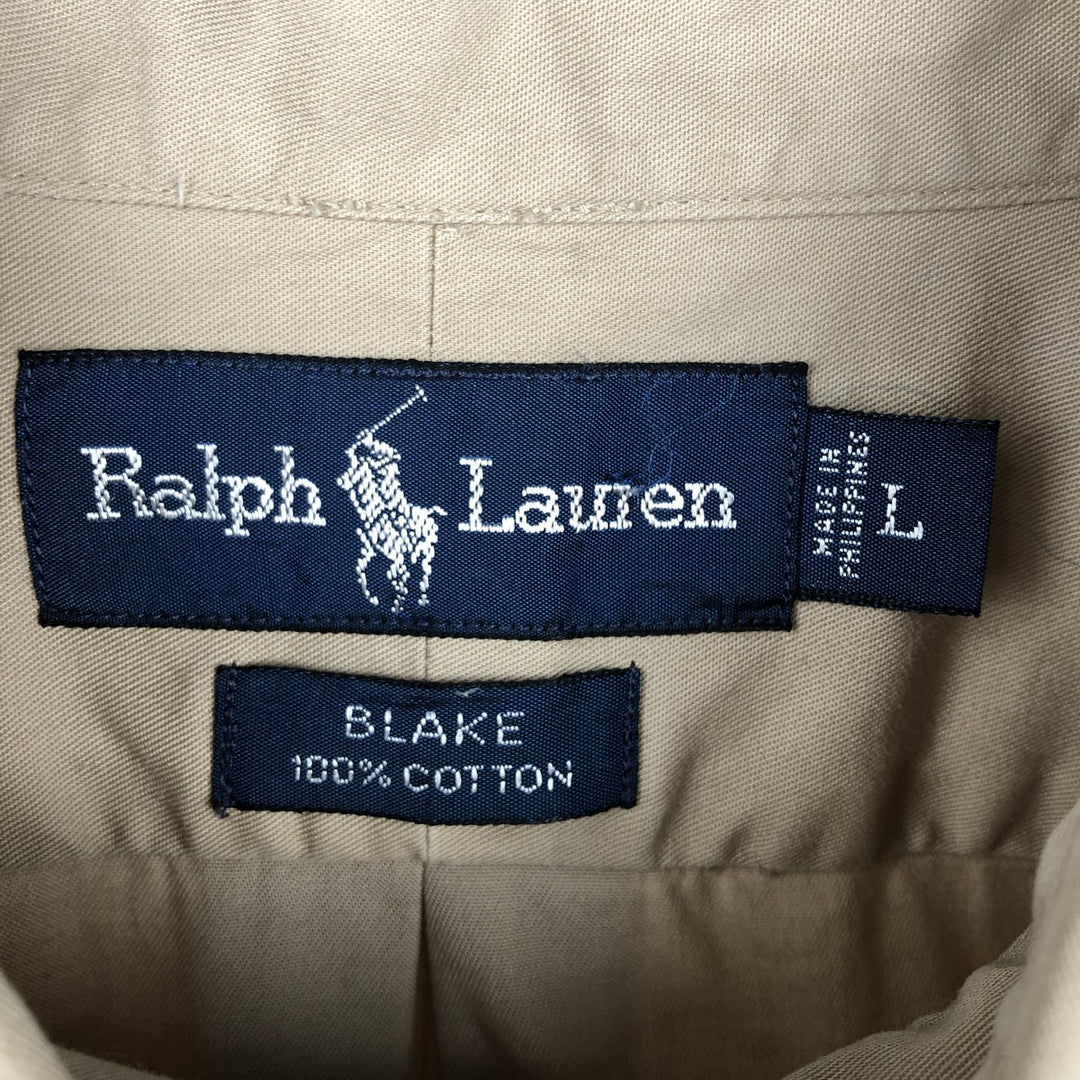 Ralph Lauren BLAKE long sleeve button down shirt, men's size L cotton Beige type Vintage Second Hand