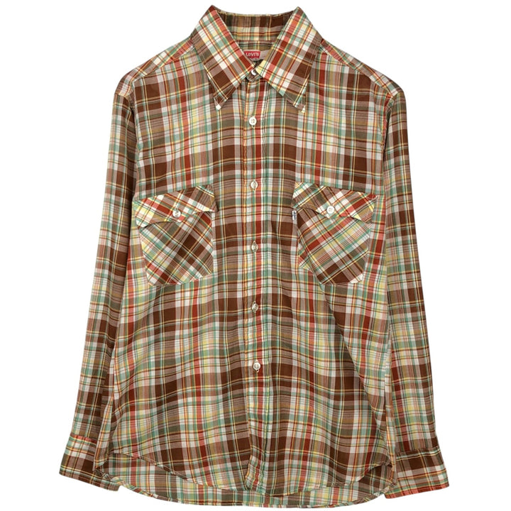 1970'S Levi's Check Pattern Long-Sleeve Western Shirt, Men's Size L (approx.) unclear brown type Vintage Second Hand