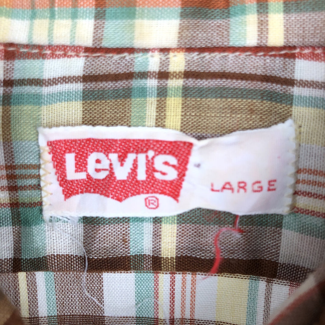 1970'S Levi's Check Pattern Long-Sleeve Western Shirt, Men's Size L (approx.) unclear brown type Vintage Second Hand