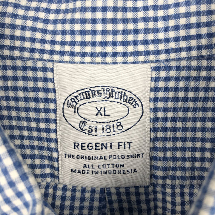 Brooks Brothers Est.1818 REGENT FIT Gingham Check Long Sleeve Button-Down Check Shirt, Men's Size XL (approx.) cotton blue type Vintage Second Hand