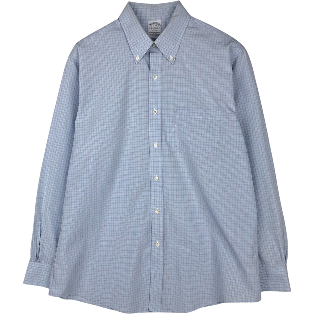 Brooks Brothers Est.1818 REGENT Long Sleeve Button-Down Check Shirt, Men's Size L Supima Cotton Blue type light blue Vintage Second Hand
