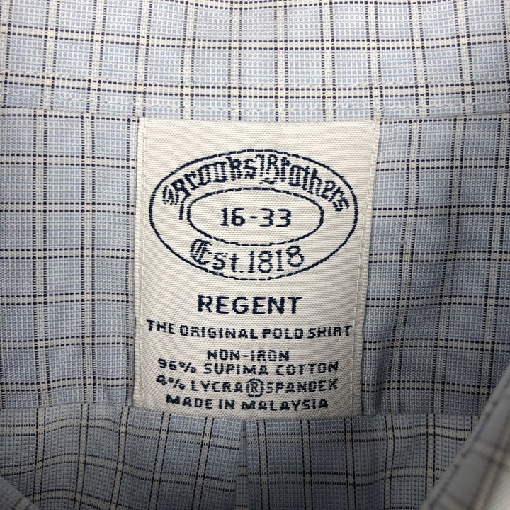 Brooks Brothers Est.1818 REGENT Long Sleeve Button-Down Check Shirt, Men's Size L Supima Cotton Blue type light blue Vintage Second Hand